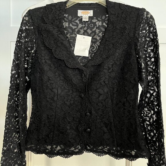 BNWT TALBOTS crochet lace lined blazer / jacket / top (2P) classic black - Picture 7 of 7